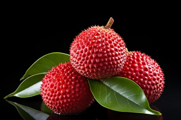 Frutas de lichi sobre un fondo negro Frutas exóticas