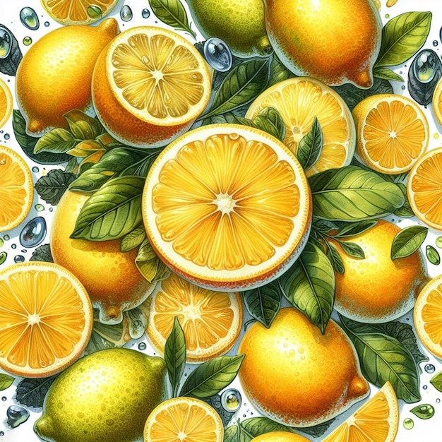 Frutas de limón dulce naturaleza mueble de textura patrón acuarela icono imagen ilustración papel tapiz vectorial