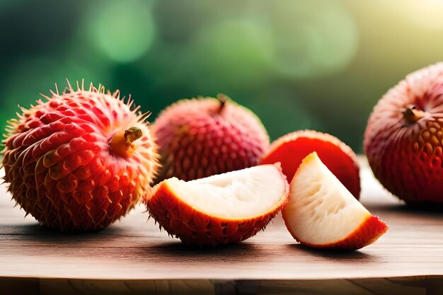 frutas de lychee en una mesa