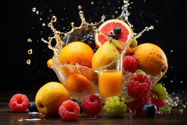 Frutas maduras com salpicaduras de suco