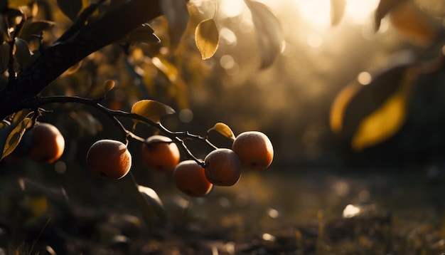 Frutas maduras en la rama cosecha fresca de otoño generada por inteligencia artificial