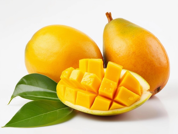 Frutas de mango en blanco
