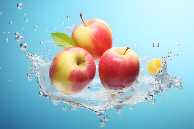 Frutas de manzana que caen en la ilustración de escaparate de productos de agua