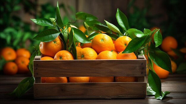 Frutas de naranja frescas en caja