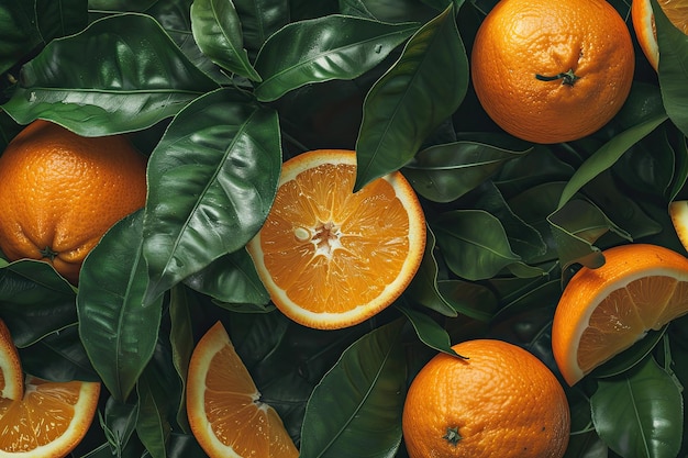 Frutas de naranja con hojas de naranjas Camino de recorte