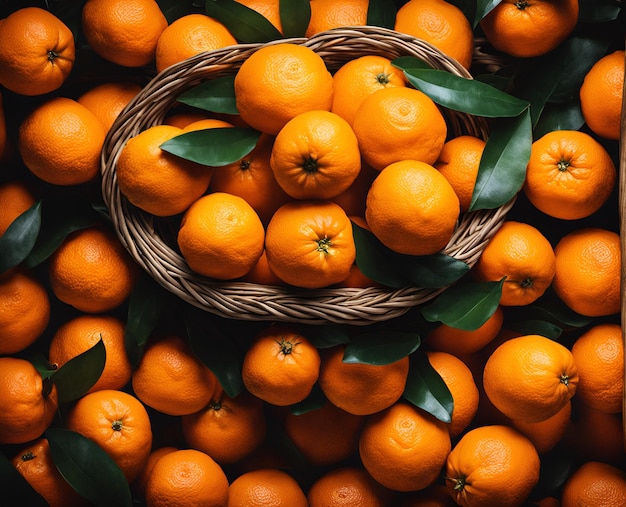 Frutas naranjas maduras y apetitosas en una cesta rebosante