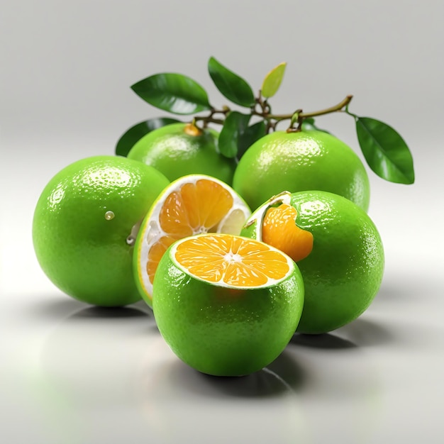 Frutas naranjas verdes aisladas sobre fondo blanco Ai Generado