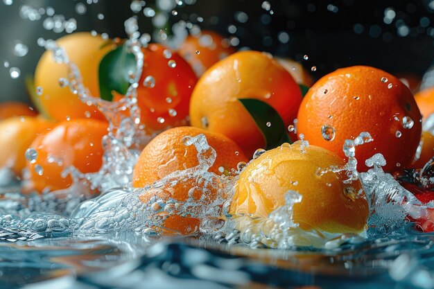 Frutas ou vegetais frescos com gotas de água criando um salpico de publicidade de fotografia de alimentos