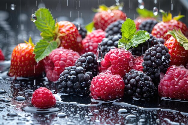 Frutas ou vegetais frescos com gotas de água criando um salpico de publicidade de fotografia de alimentos