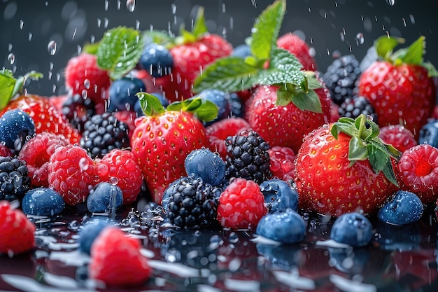 Frutas ou vegetais frescos com gotas de água criando um salpico de publicidade de fotografia de alimentos