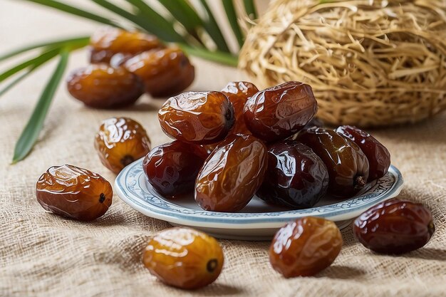 Foto las frutas de la palma de dátiles y el agua de zamzam son benditas ramadán