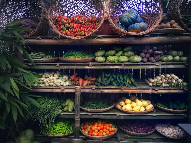 Foto frutas para venda nas barracas do mercado