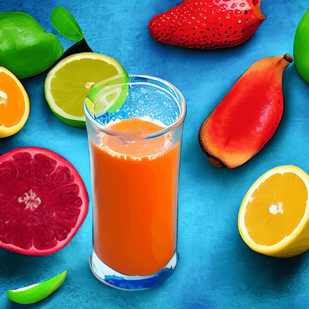 Frutas saborosas e suco com vitaminas Bebida saudável generativa ai