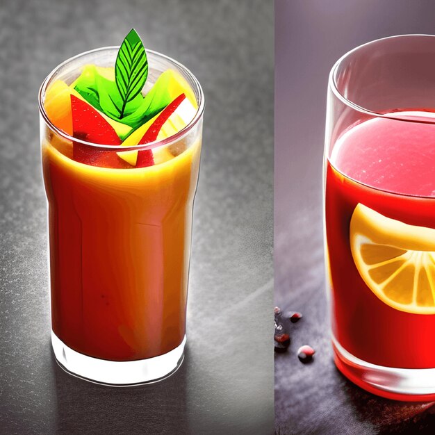 Frutas sabrosas y jugo con vitaminas Bebida saludable generativa ai