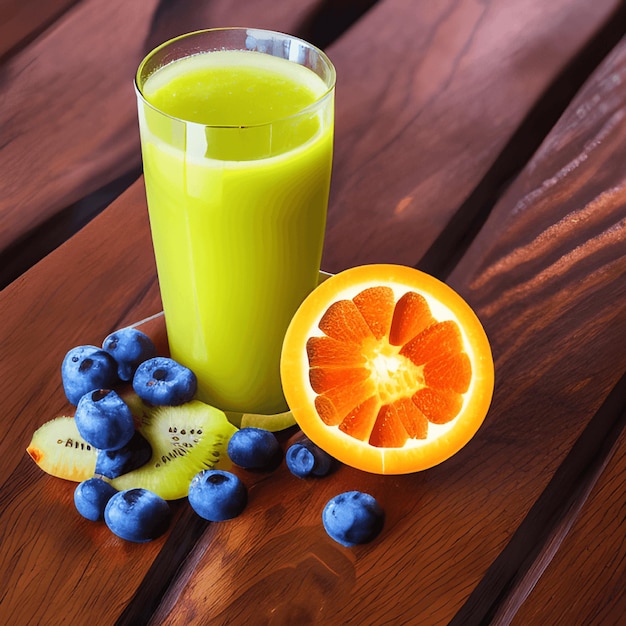 Frutas sabrosas y jugo con vitaminas Bebida saludable generativa ai