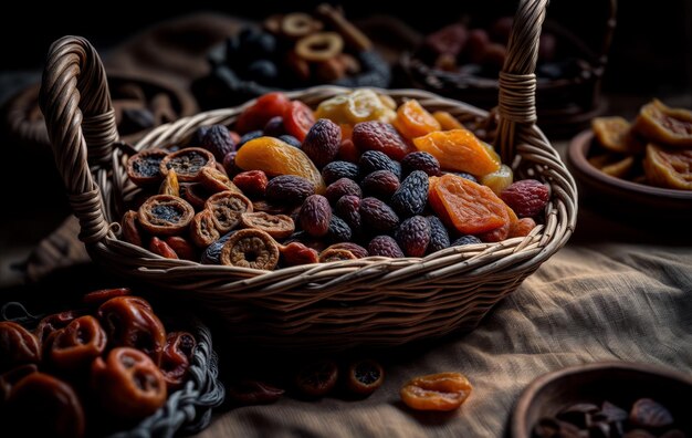 Frutas secas en una canasta