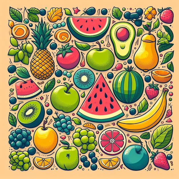 Frutas sem costura sem fim amp veggies padrão decoração arte vetorial ilustração avatar ícone papel de parede pic