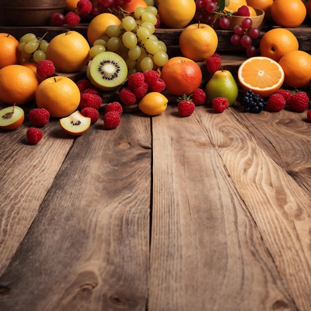 frutas sobre fondo de madera hortifruti frutas tropicales