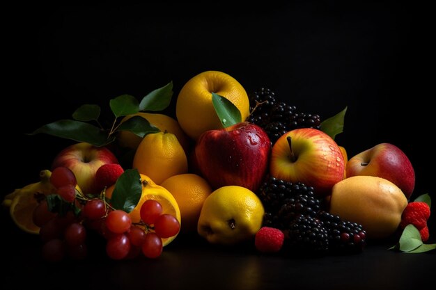 Frutas sobre un fondo negro con un fondo negro