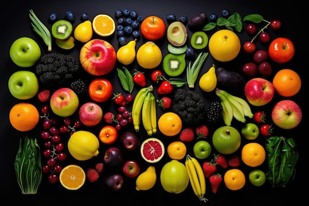 frutas sobre fondo negro