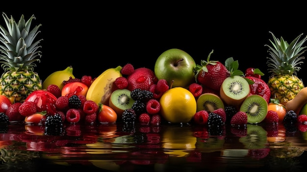 Frutas sobre un fondo negro