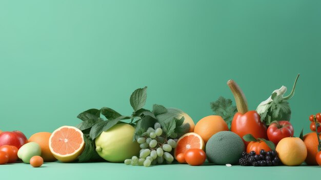 Frutas sobre un fondo verde