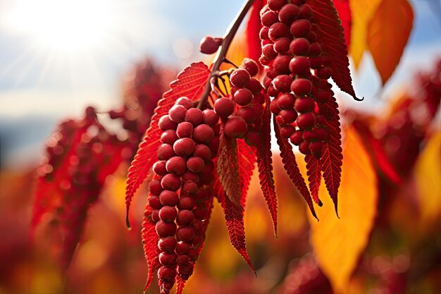 Foto frutas del sumaco de otoño