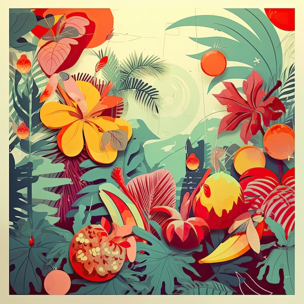 Foto frutas tropicais de cor abstrata no estilo de design de cartaz vintage