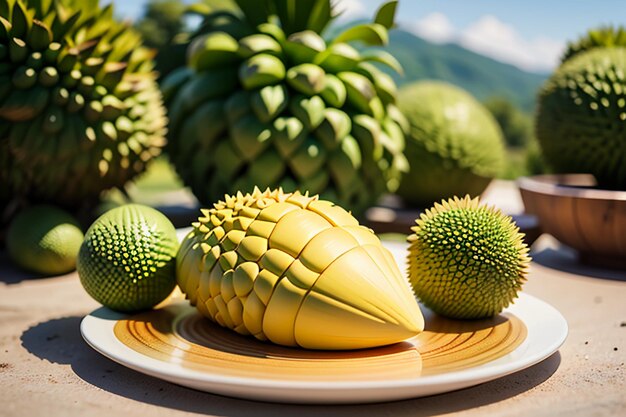 Foto frutas tropicais durian delicioso frutas importadas estrangeiras caro durian papel de parede fundo