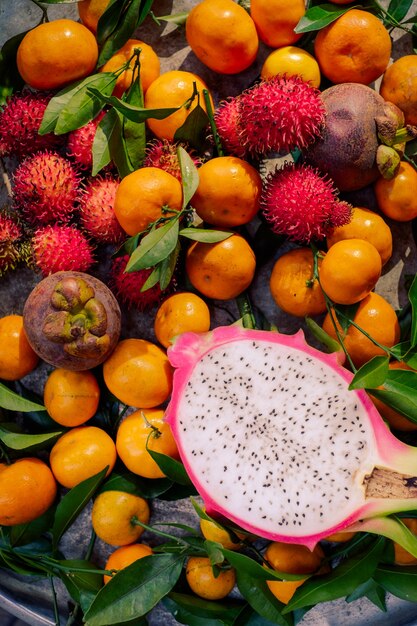 Foto frutas tropicais e ingredientes saudáveis