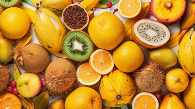 Frutas tropicales amarillas y coloridas
