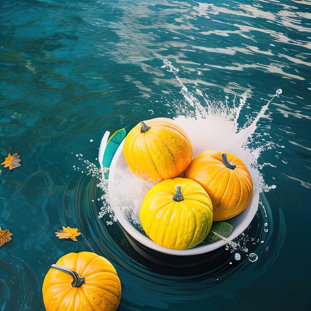 Las frutas tropicales caen en el agua con salpicaduras