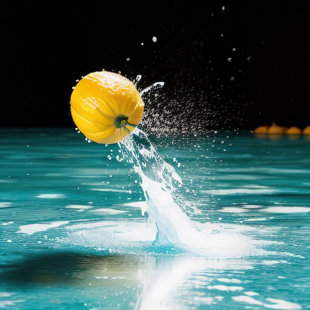 Las frutas tropicales caen en el agua con salpicaduras