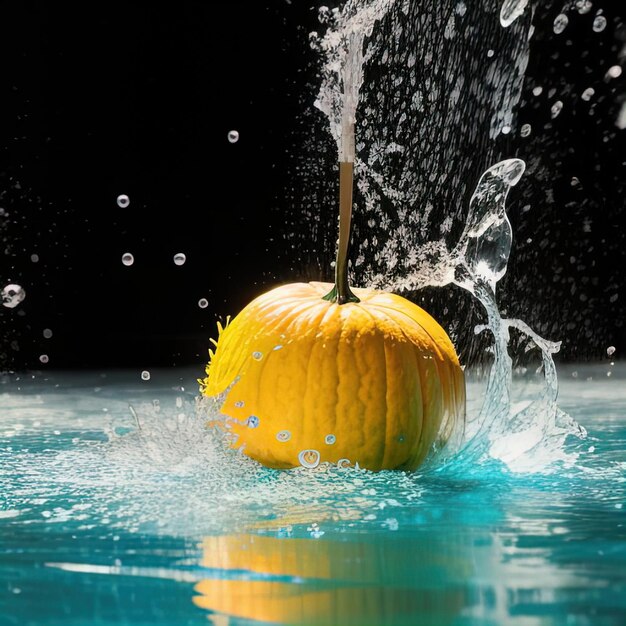 Las frutas tropicales caen en el agua con salpicaduras