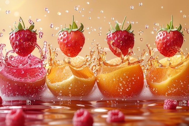 Frutas tropicales dulces y bayas de bosque mixtas en una explosión de frutas Un conjunto de iconas modernas 3D realistas