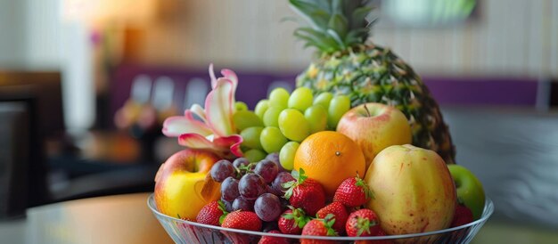 Frutas ubicadas en un alojamiento de hotel