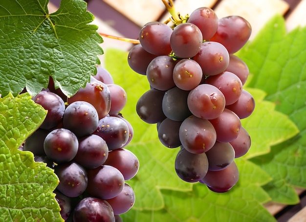 Frutas de uva alimentos frescura hojas naturales maduras alimentos orgánicos saludables gourmet