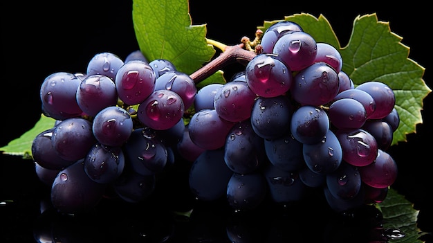 Frutas de uva con hojas