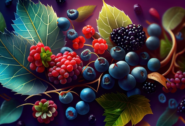 Frutas variadas e coloridas da floresta Generative AI