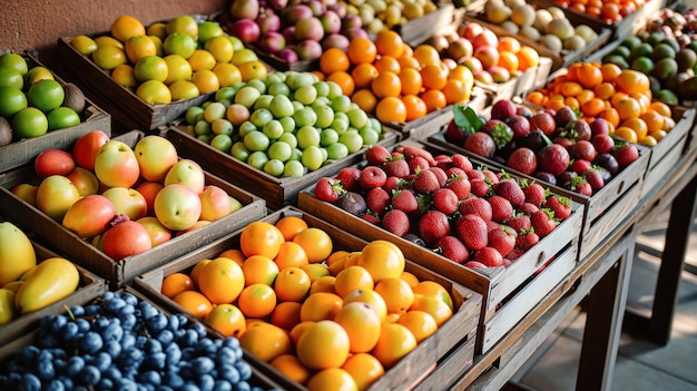 Frutas variadas envasadas en una caja