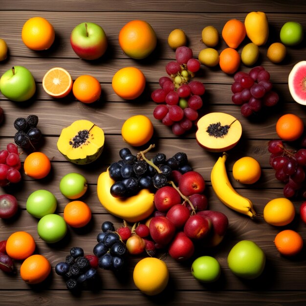 frutas variantes en una mesa de madera