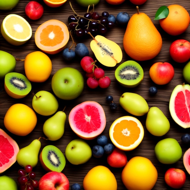 frutas variantes en una mesa de madera