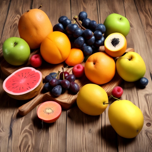 frutas variantes en una mesa de madera