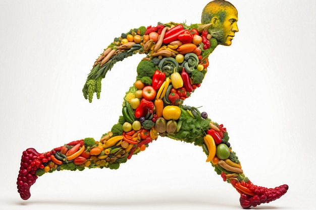 Foto frutas y verduras forma de funcionamiento del cuerpo humano aislado