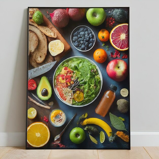 Foto frutas y verduras frescas en la mesa