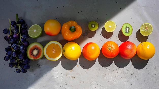 Frutas y verduras en un mercado de agricultores Colección generativa de frutas de arco iris ai