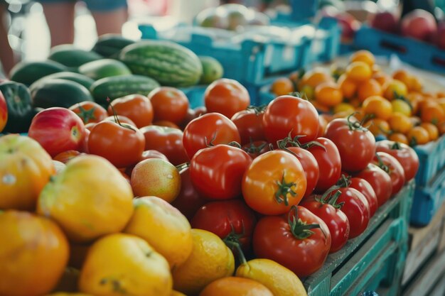 Frutas y verduras en un mercado de agricultores