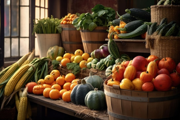 Frutas y verduras en un mercado de agricultores