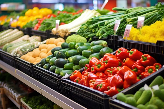 Foto frutas y verduras en el mercado de la ciudad