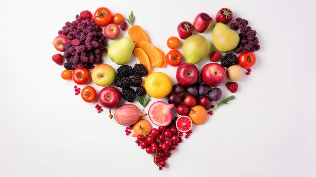 Frutas y verduras en mesa blanca